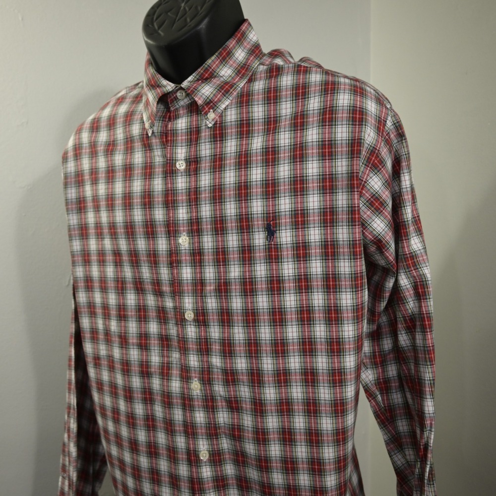 Ralph Lauren Yarmouth Dress Shirt Mens 16.5 34/35 Red Plaid Button Up Large